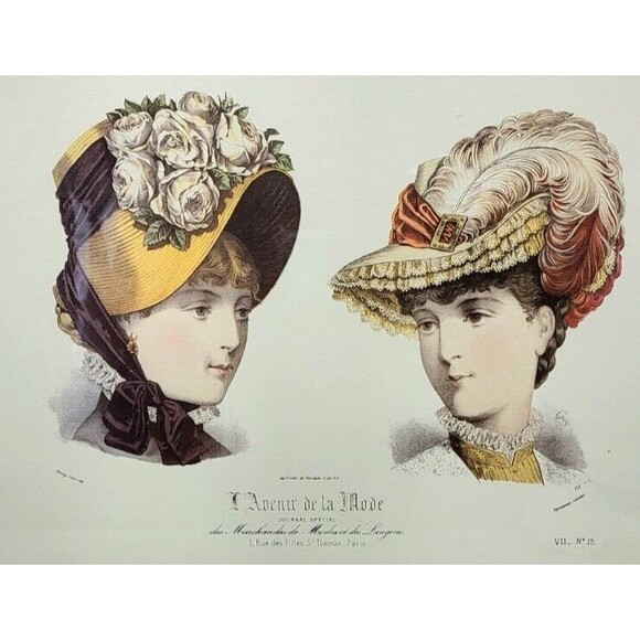 1880s Victorian Henry Petit L'Avenir de la Mode Hat Catalog Lithograph 18"x24" - Picture 2 of 8